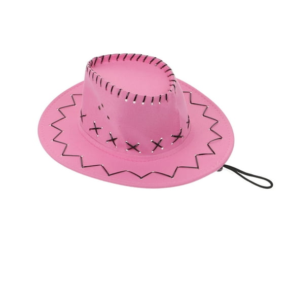 PAMINGONO 1Set Pink Cowgirl Hat Polyester for Kids Western Style UV Protection Outdoor Festivals