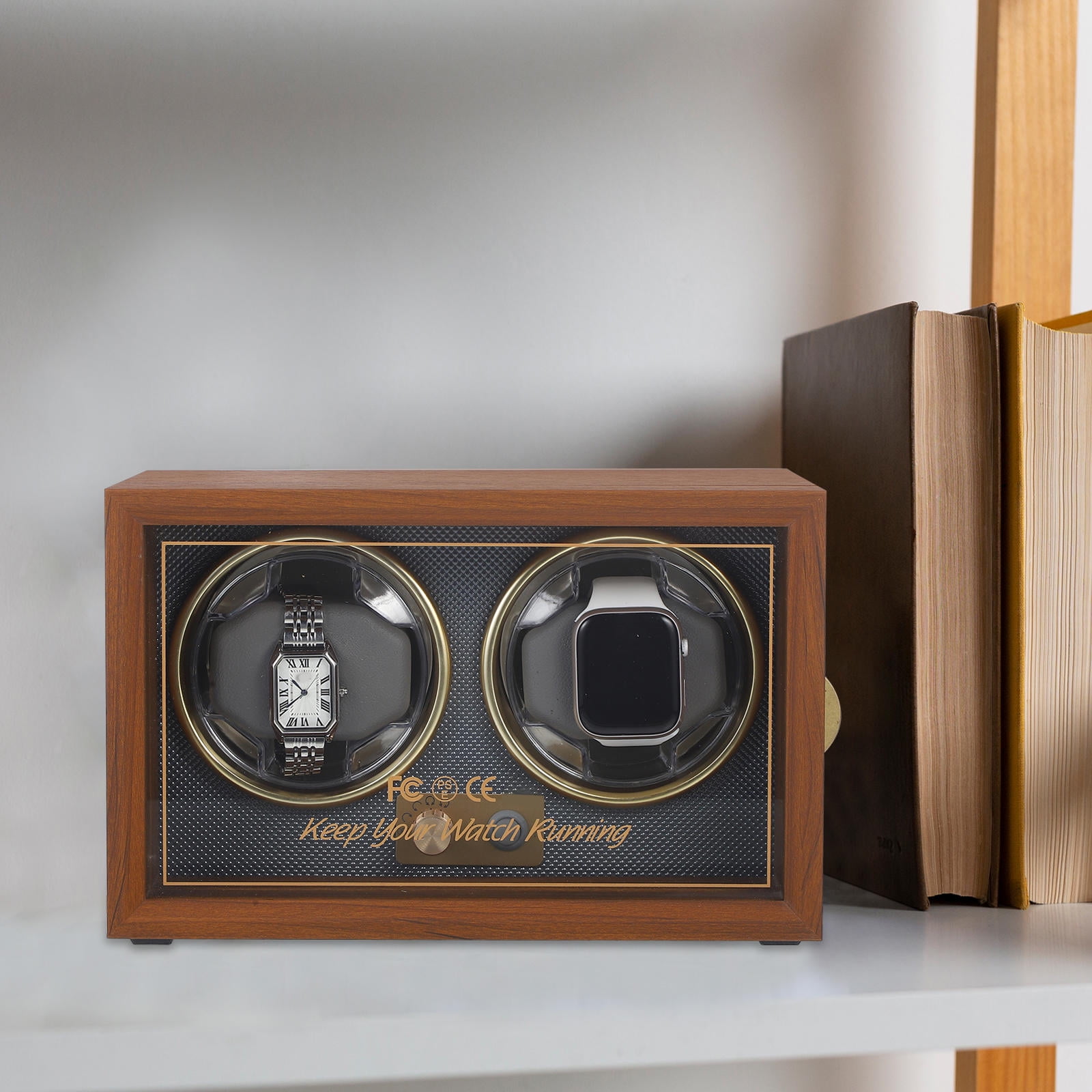 STRANDCHIC Coffee Wood Watch Rotate Box with Soft Pillows and Quiet Performance for Watches