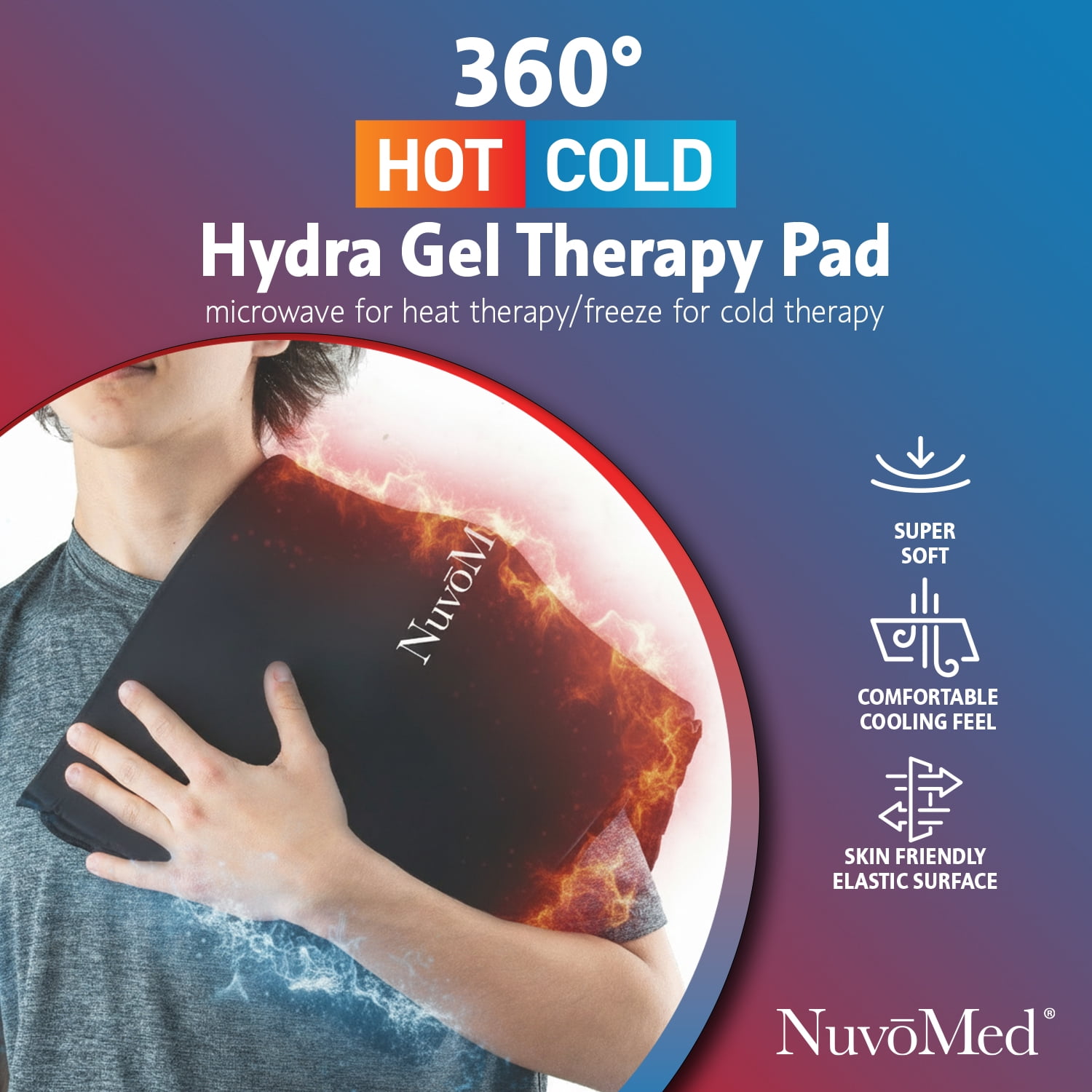NuvoMed Reusable Hot and Cold Gel Pack, Large Flexible Hydra-Gel Pack for Back, Neck, Shoulder, Hips, Thighs, Microwave and Freezer Safe Therapy Pack, 12 x 17 Inch