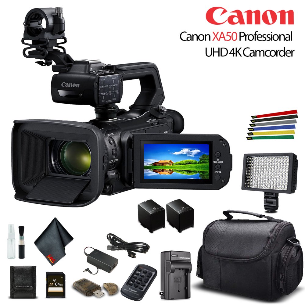 Canon XA50 Professional UHD 4K Camcorder W/ Extra Battery Base Bundle