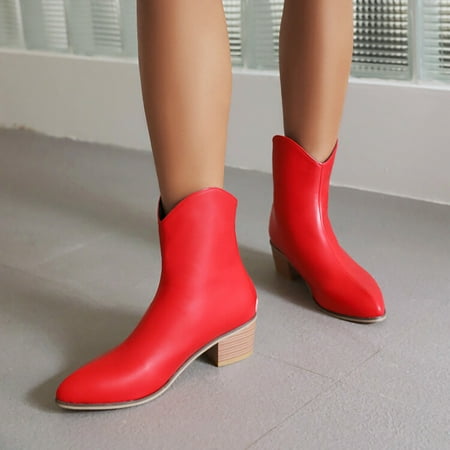 

Akiihool Women Ankle Boots Women s Low Heel Ankle Boots Fashion Ankle Bootie Elastic (Red 8.5)