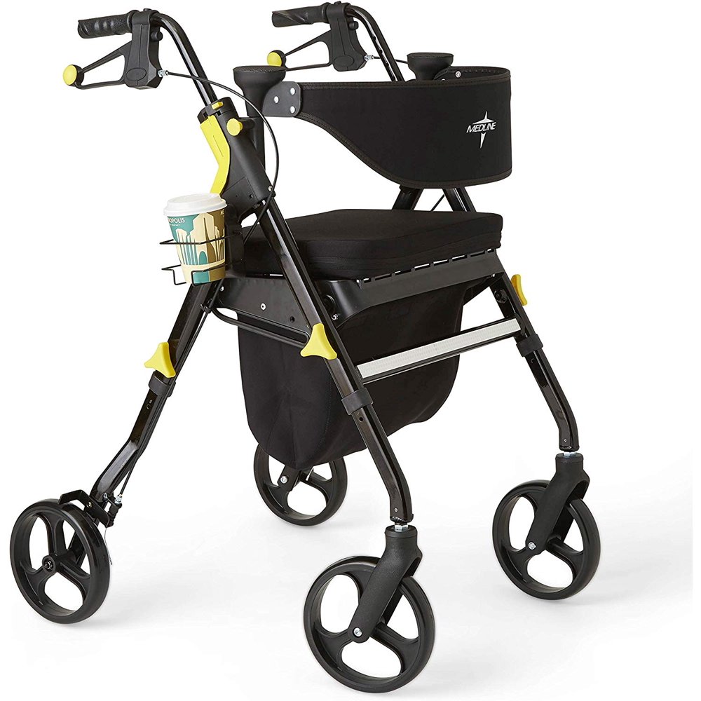 Medline Empower Rollator, Folding Rolling Walker, 8" Wheels, 300lb Weight Capacity, Black Frame