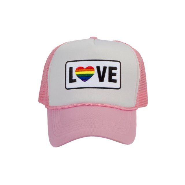 Gravity Threads LGBTQ+ Love Rainbow Heart Patch Trucker Hat - White/Light Pink