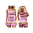 thumbnail image 2 of LMLYSoH Women's 2 Pieces Summer Outfit Sleeveless Spaghetti Strap Knit Camisole Striped Print Vest Tops and Matching Shorts Set, 2 of 9