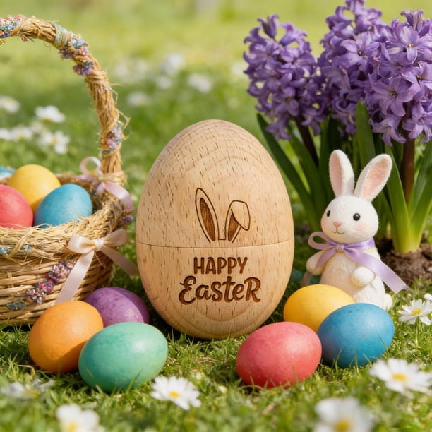 Wooden Openable Easter Decorations Eggs Hanging Ornaments For Easter Tree Decorations Basket Filler