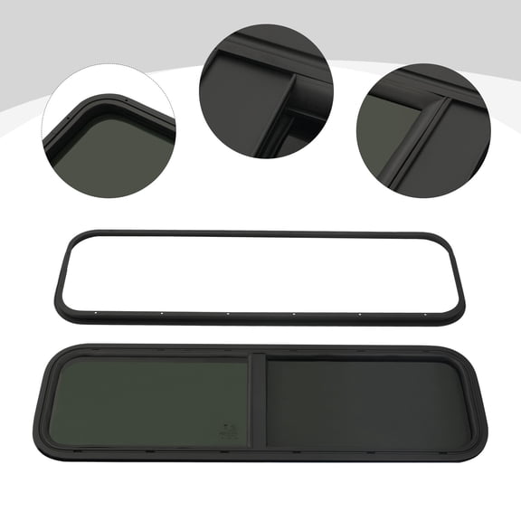 Denest 42" W x12" H RV Trailer Camper Window Horizontal Slider with Mounting Trim Ring Black