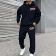 thumbnail image 2 of Track Suits for Men Set Casual Jogging Gym Hoodie Suits Casual Letter Printed Hoodie Set Men's Fashion, Dark Blue, Size XXL, 2 of 7