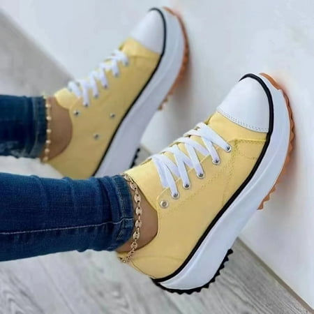 Going Outfits - Women s Chunky Canvas Shoes  Non Slip Lace Up Casual Sneakers  Thick Sole Running Sports Shoes-42