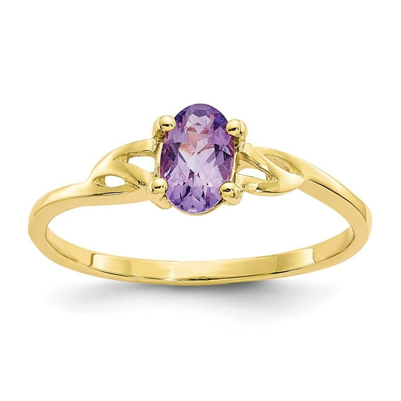 10K Yellow Gold Ring Band with Stones (02) February Amethyst Oval Purple