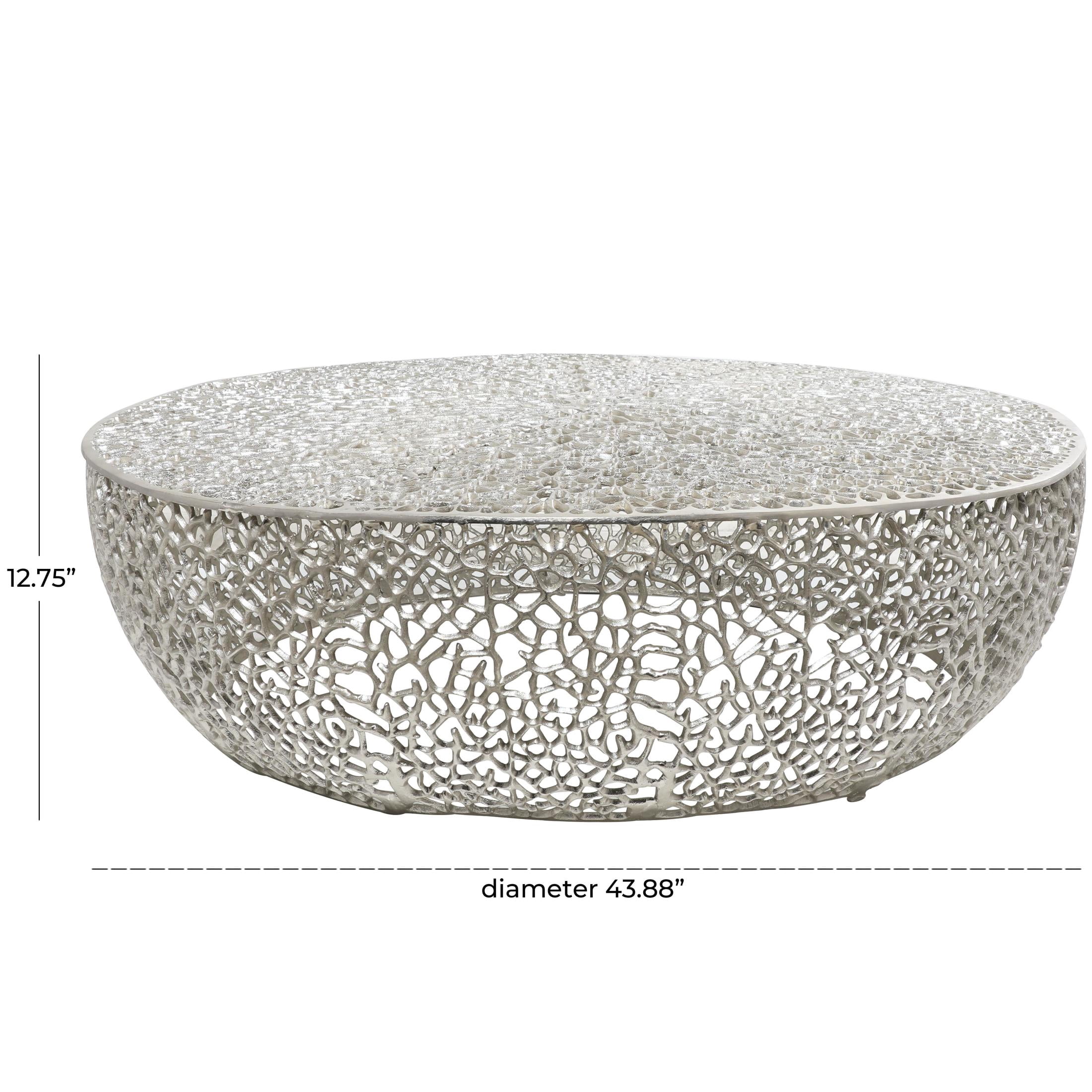 DecMode 44" x 13" Silver Aluminum Metal Abstract Coral Coffee Table, 1-Piece