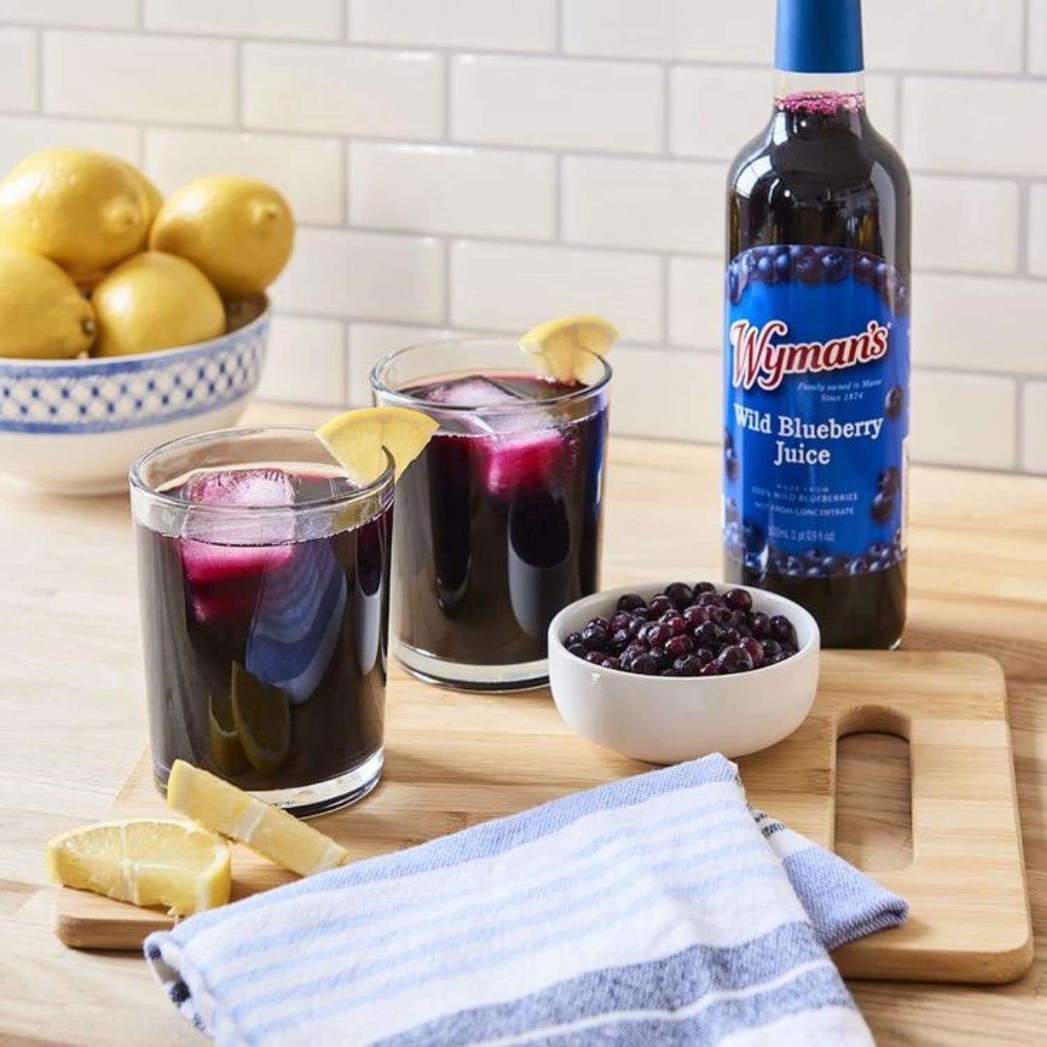 Wyman's Wild Blueberry Juice, 100% Juice, Glass Bottle, 500mL, 3 Pack