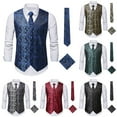 thumbnail image 4 of Men Casual Waistcoat Gold Paisley Formal Vest Royal Purple Wedding Suit 3Pcs/Set, 4 of 8