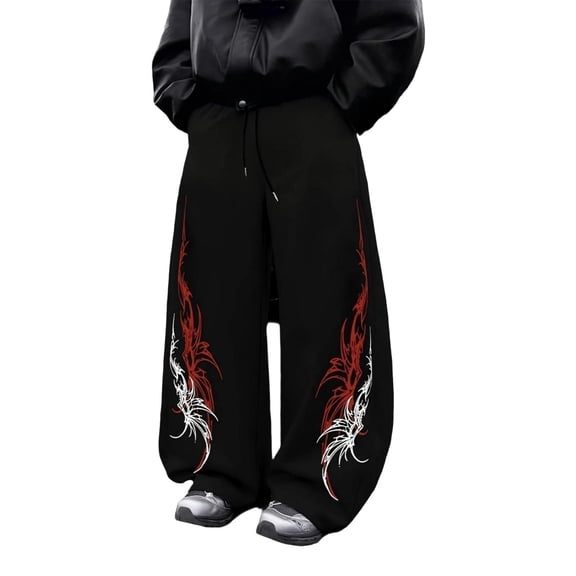 CONZONE Men's Baggy Sweatpants Gothic Wide Leg Pants for Men Trendy Elastic Waist Graphic Y2K Soft Streetwear Joggers With Pocket