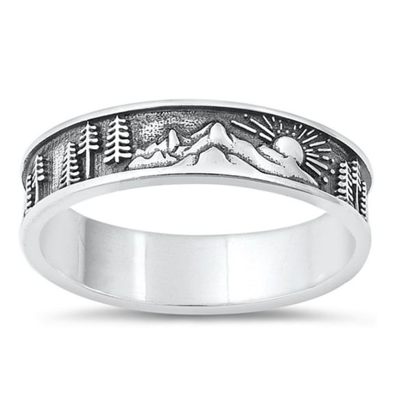 Mountian Tree Sun Nature Ring .925 Sterling Silver Band Jewelry Female Male Unisex Size 8