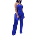 thumbnail image 2 of Gaecuw Jumpsuits for Women Dressy Sleeveless Cold Shoulder Spaghetti Strap Overall Square Neck Band Collar Solid Onesie One Piece Outfits Casual Seamless Long Pants Summer Romper Ankle Length, 2 of 6