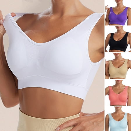 

dianhelloya sports bras for women Women Sports Bra Vest Shockproof Solid Color Breathable Comfortable Detachable Pad Push Up Full Coverage Plus Size Wide Shoulder Strap Lady Bras Vest for Daily Wear