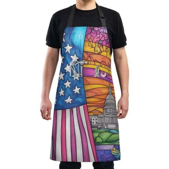Kitchen Apron with 2 Pockets Adjustable waterproof Cooking Aprons for Women Men Chef American Flag and White House