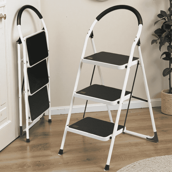 MaxKare 3 Step Ladder, Foldable Metal Step Stool with Anti-Slip Pedal for Adults, Home Use, Capacity 330lbs