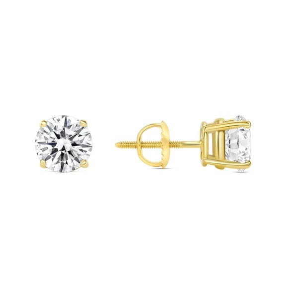 2 Ct E/VVS Lab Grown Created Diamond Round Solid 14K Yellow Gold Studs Earrings