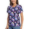 thumbnail image 2 of Vsdgher cool flower Skull Women Shirts V Neck Short Sleeve Tops T-Shirt Basic Tees, S to 3XLXX-Large, 2 of 5