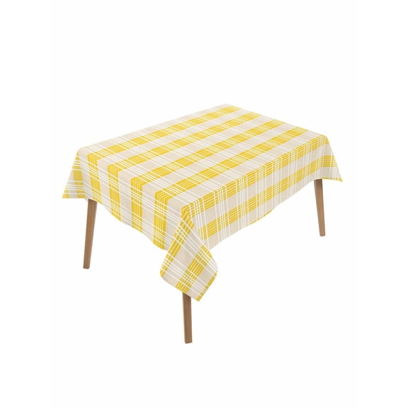 Yellow Plaid Striped Rectangle Tablecloth, Farmhouse Checkered Modern Abstract Art Waterproof & StainResistant Tablecloth, Washable Oil-proof Table Cover for Dining/Party/Wedding/Buffet 52x70 In