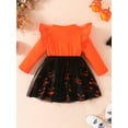 thumbnail image 4 of Kids Girls Casual Dress12M 18M 24M 2Y 3Y 4Y 5Y  Long Sleeve Crew Neck Bat Print Tulle Dress Fall A-line Dress Halloween Costume, 4 of 10