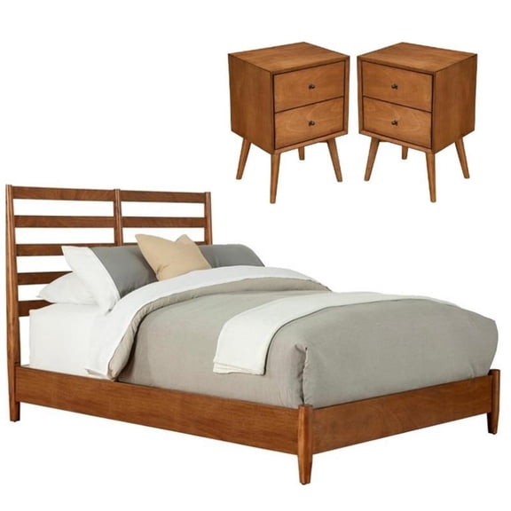 Home Square 3 Piece Set with Standard King Bed and Nightstand in Acorn Brown