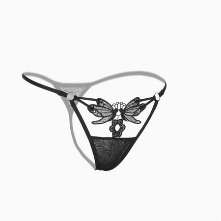

BSDHBS Lingerie Women s Lace Low-Waist Hollow Underwear Women Thongs G String Black Size One Size