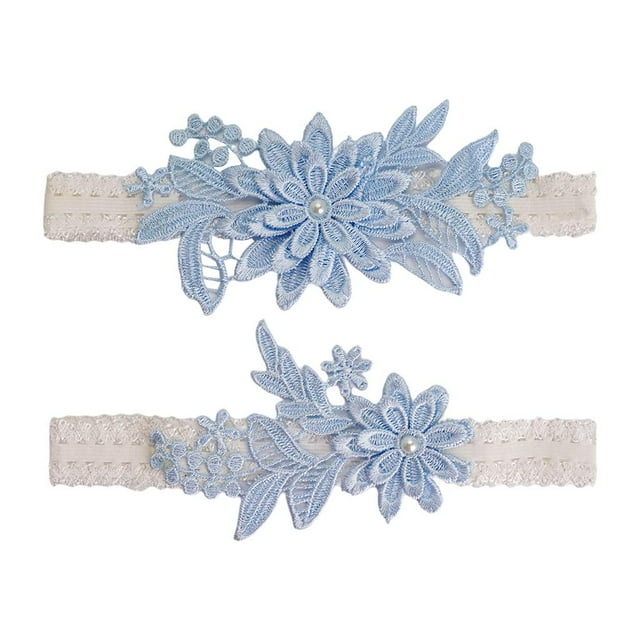 2 ligas elásticas para piernas de novia con bordado vintage para fiestas, bodas y lencería de novia. Cielo azul