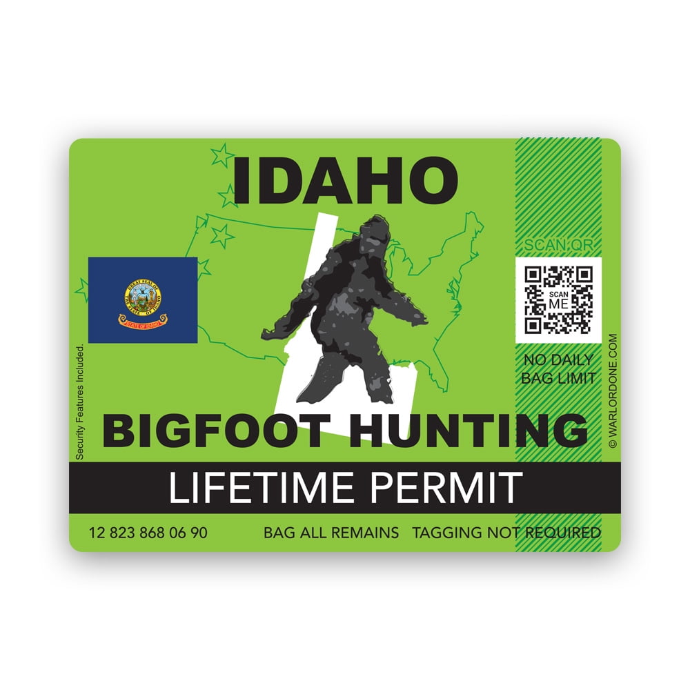 Idaho Bigfoot Hunting Permit Sticker Decal Self Adhesive Vinyl
