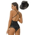 thumbnail image 2 of Rswnyirn Womens Shiny Sequin Tassel Leotard Fringe Bodysuit Ballroom Latin Jazz Costumes with Black M, 2 of 7