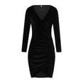 thumbnail image 5 of Coduop Womens Wrap V Neck Long Sleeve Mini Dress Velvet Elegant Bodycon Dresses S-2XL, 5 of 9