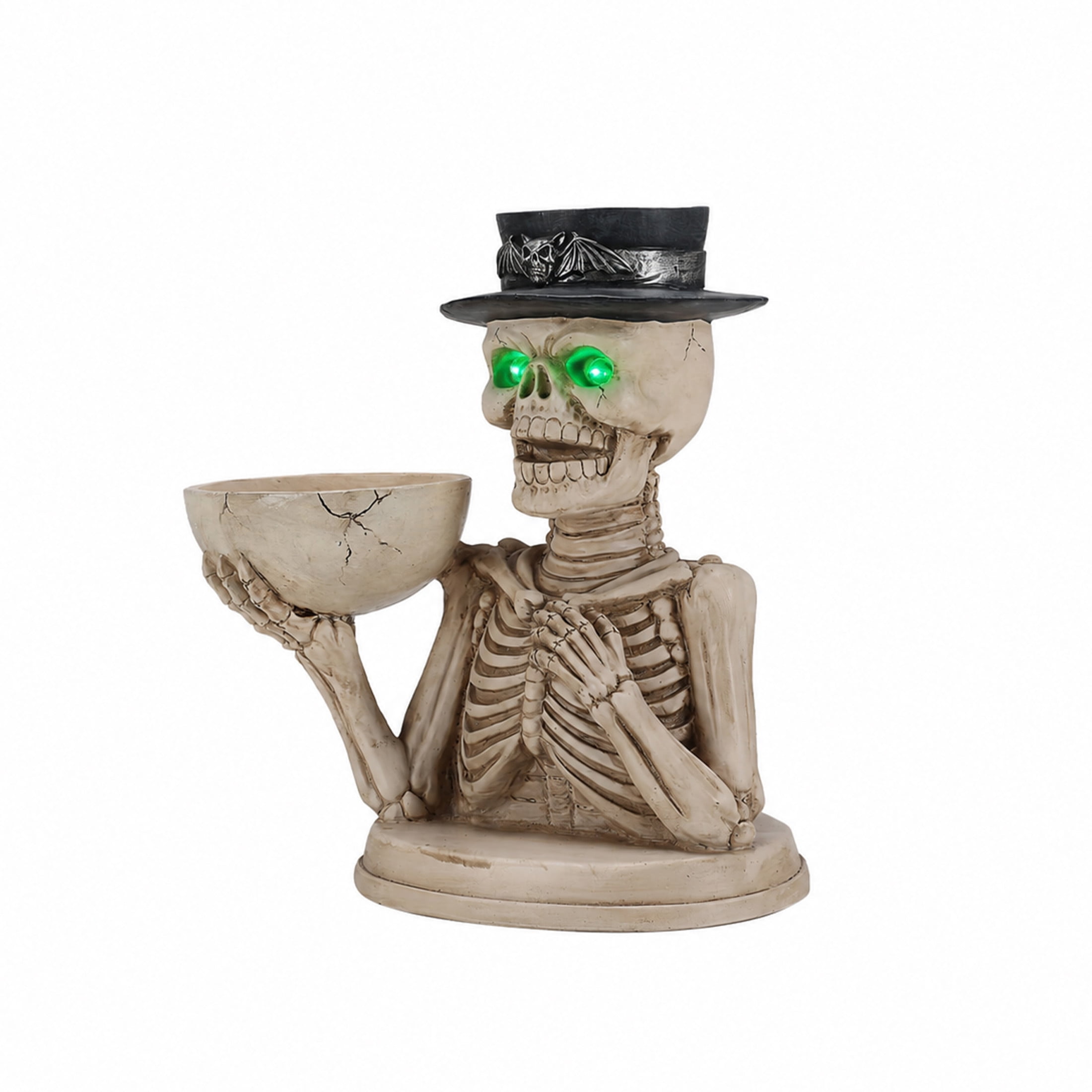 Noble House Halloween Skeleton Figurine with Storage Bowl & Pillar Candle Holder Top Hat, Decorative Statue, Black White