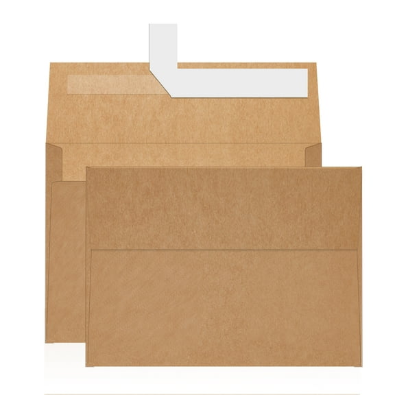 A7 Brown Kraft Envelopes Self Seal 100 Pack，Goefun 5x7 Envelopes for Invitations, 120 GSM Mailing Envelopes Printable for Weddings, Business, Birthday, Photos, Documents and DIY Cards