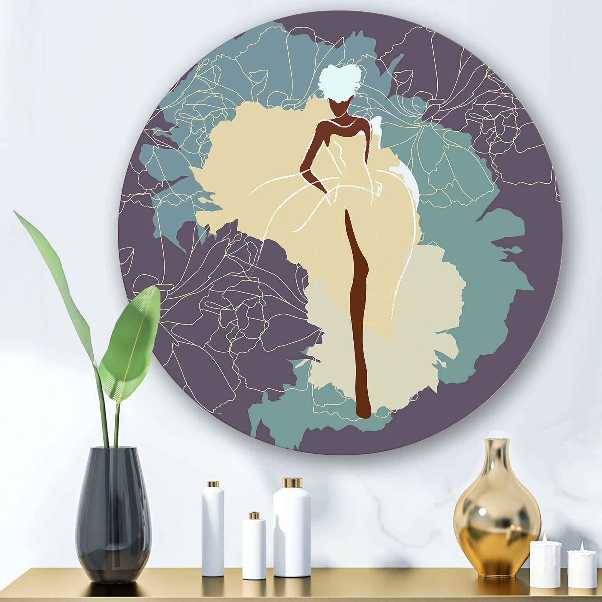 Designart 'Abstract African American Woman In Gorgeous Wedding Dress' Modern Circle Metal Wall Art 11x11 - Disc of 11