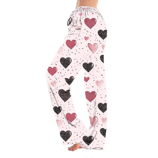 Women's Valentine's Day Printed Casual Elastic Waist Pajamas, Soft Pajama Pants peach XXXL