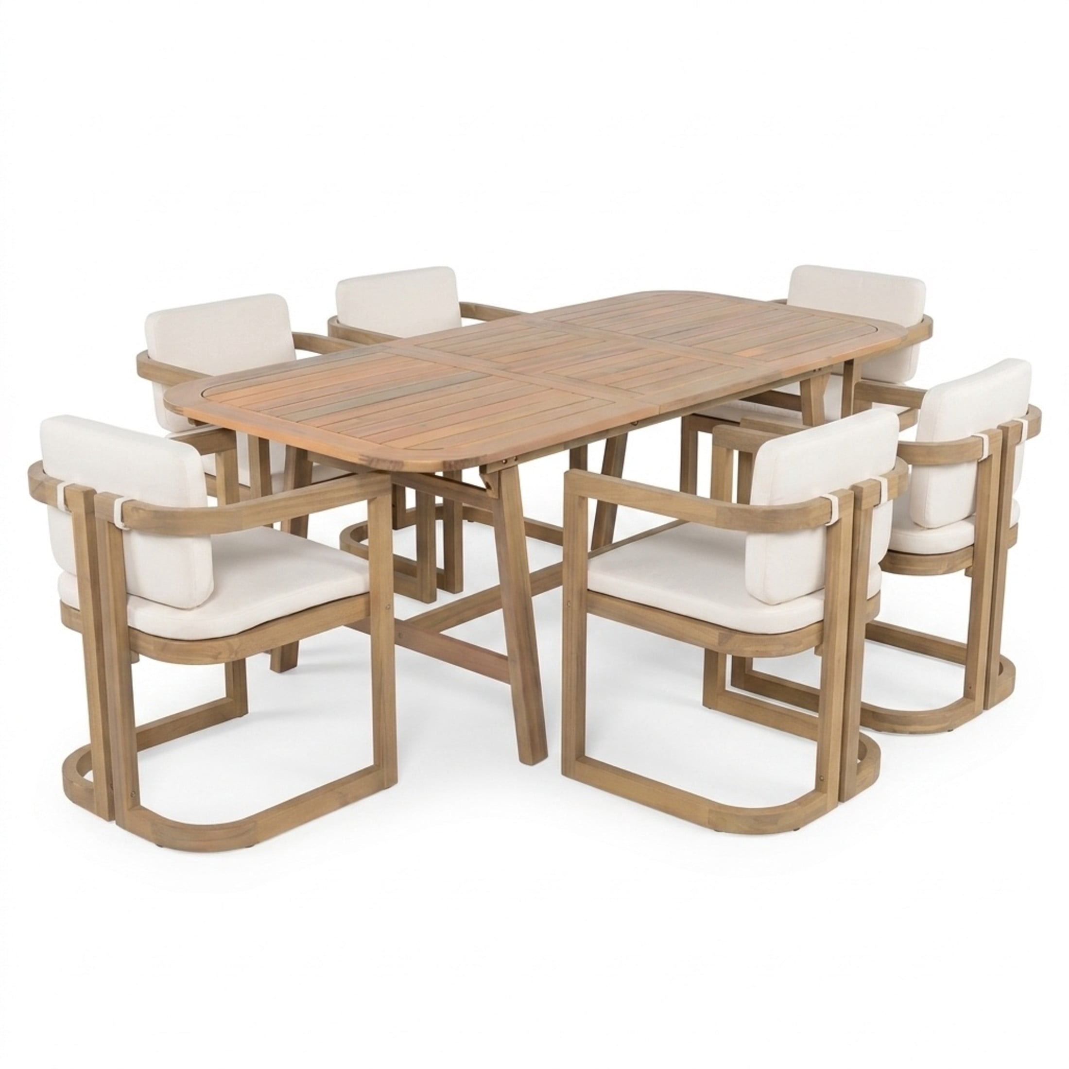 Christopher Knight Home 7-Piece Outdoor Dining Set, Extendable Table with Patio Chairs, Light Teak+Beige