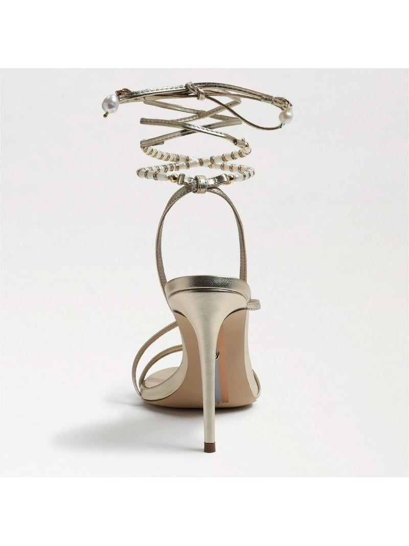 Sam Edelman Scarlette Gold Ankle Tie Up Stiletto Leather Heeled