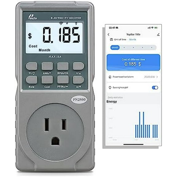 PN2500 Professional NEMA 5-15 Wi-Fi Wireless Level 1 EV Charger Pass-Through Power Usage Monitor (60-240V, 25Amp)$$Electrical