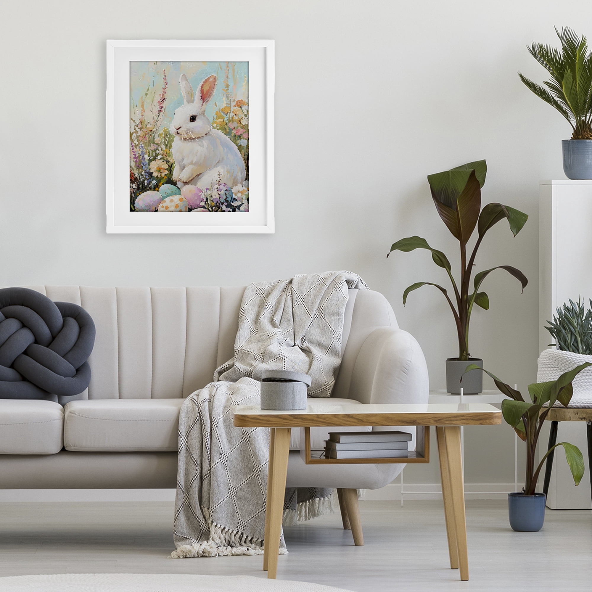 Stupell Industries White Easter Bunny in Wildflowers White Framed Print Under Glass, design by The Prints Vibe