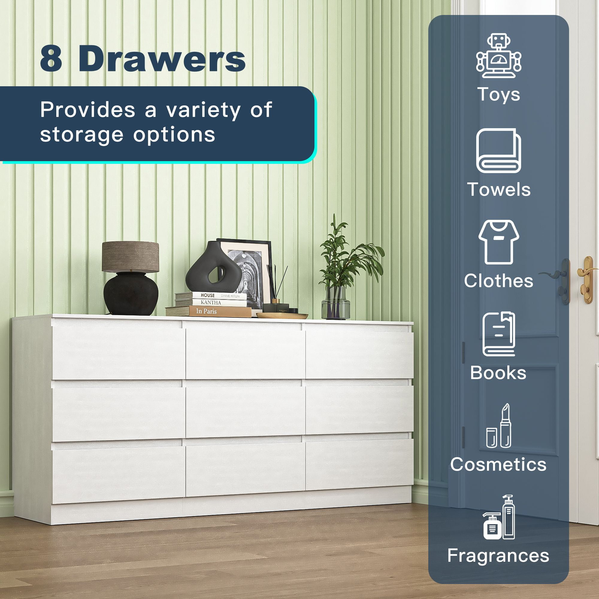 Finihen 9 Drawer Double Dresser, Modern 9 Chest of Drawers with Deep Drawers, Wide Storage Organizer Cabinet for Living Room, Kids, White Finihen 9 Drawer Double Dresser, Modern 9 Chest of Drawers with Deep Drawers, Wide Storage Organizer Cabinet for Living Room, Kids, White