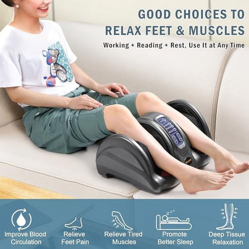 Electric Shiatsu Foot Massager with Remote for Pain Relief, Deep Kneading Rolling Feet and Calf Massager, Leg Circulation Machine for Plantar Fasciitis and Neuropathy, Men Women Gifts, Gray