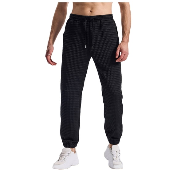 Men Casual Elastic Waist Solid Long Trousers Comfort Fit Pants