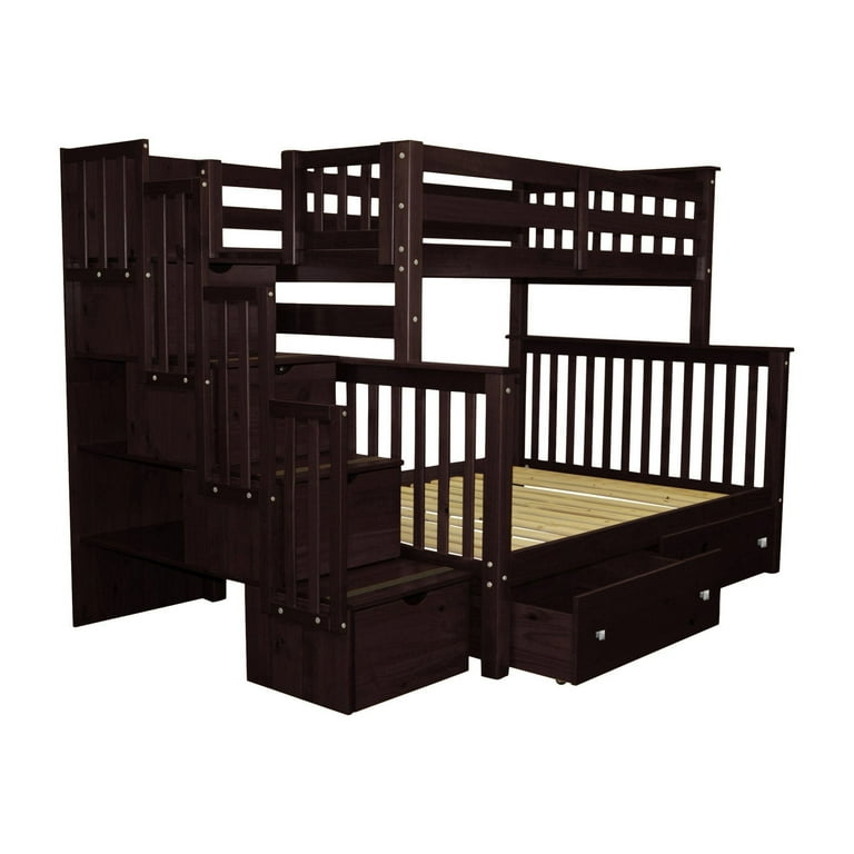 Bedz king stairway bunk beds over full with 4 on sale drawers in the steps and 2 under bed drawers