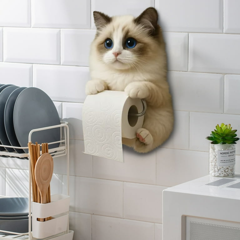 2025 Cat Toilet Paper Holder 3D Cat Sculpture Roll Holder Wall