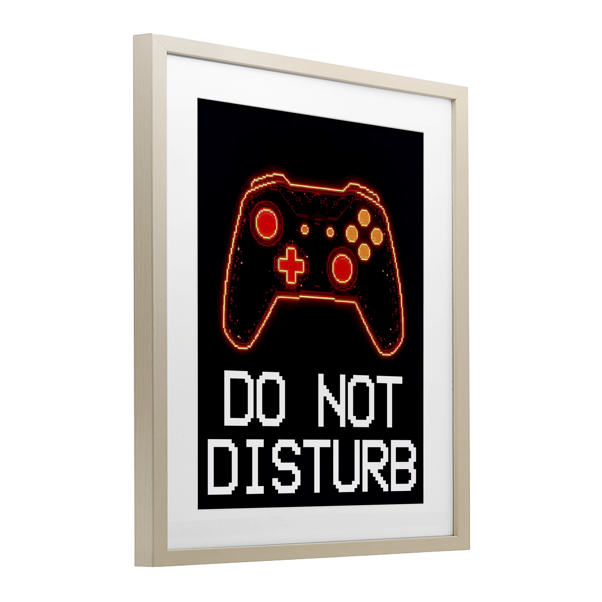 Do Not Disturb Neon Control Birch Framed Print Under Glass, design by Kim Allen