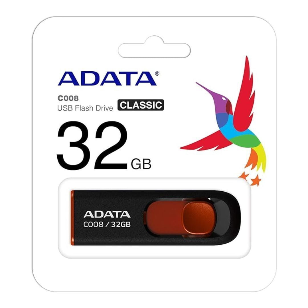 Adata C008 32GB USB 2.0 Retractable Scratchproof and Dirt-Repellent Flash Drive with Strap Hole (Red) Bundle with USB 3.0 to USB-C Adapter (50-Pack)
