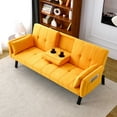 thumbnail image 3 of Sofa Bed, 70-inch Foldable Futon with Cup Holder and Side Storage, Cotton Linen Fabric, Multi Functional for Small Spaces, Yellow, 3 of 12