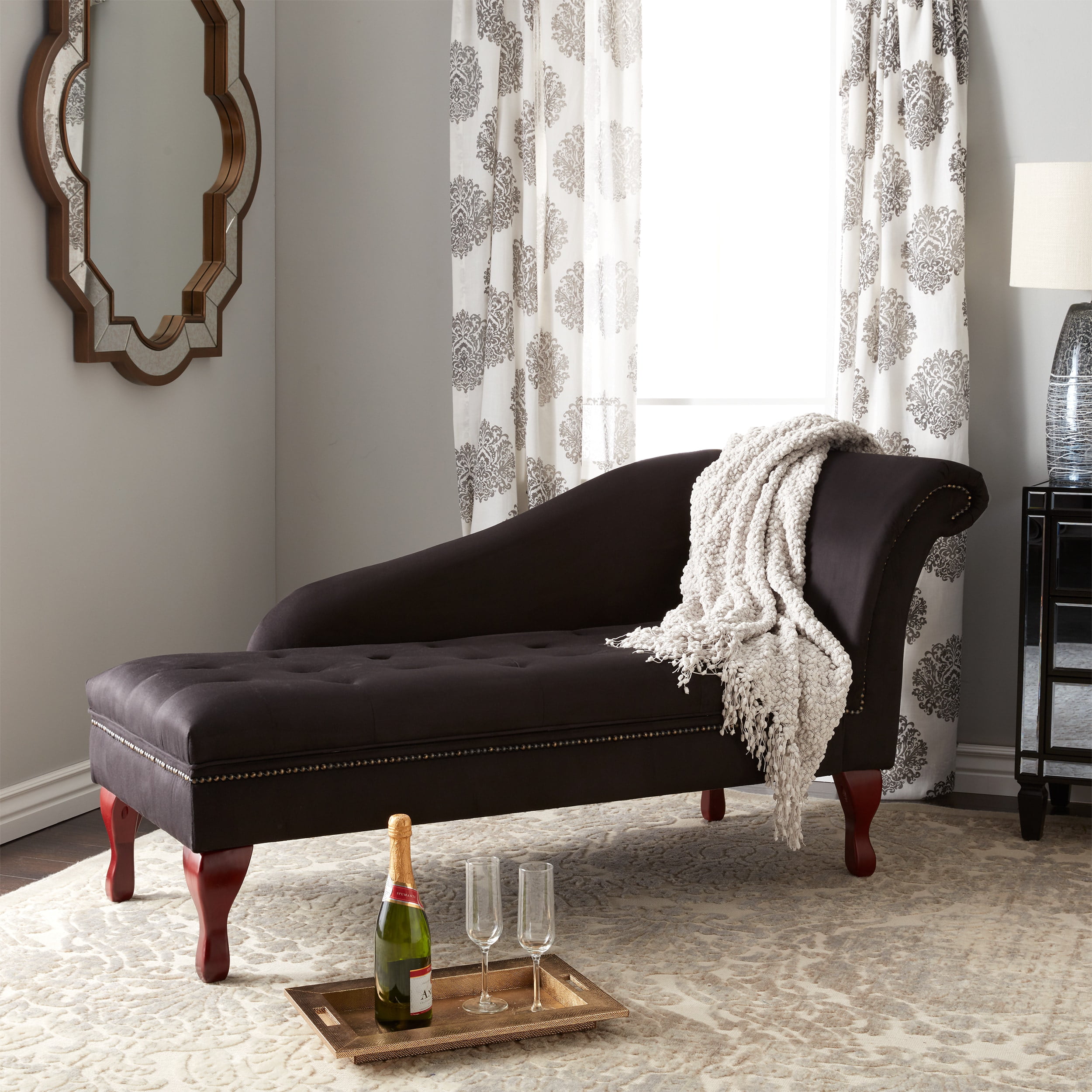Simple Living Black Storage Chaise Lounge