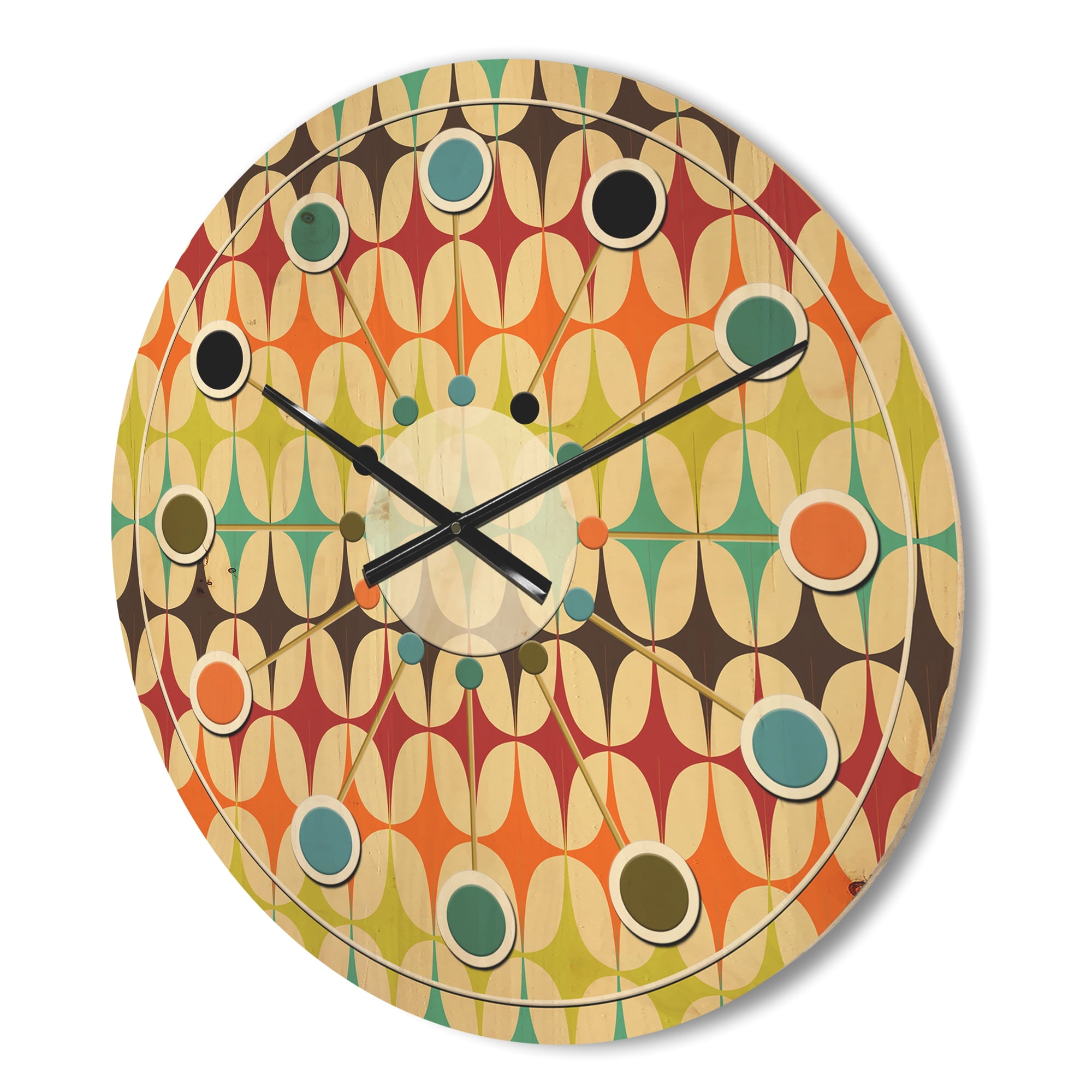 Designart 'Abstract Retro Geometric Pattern Design V' Mid-Century Modern Wood Wall Clock